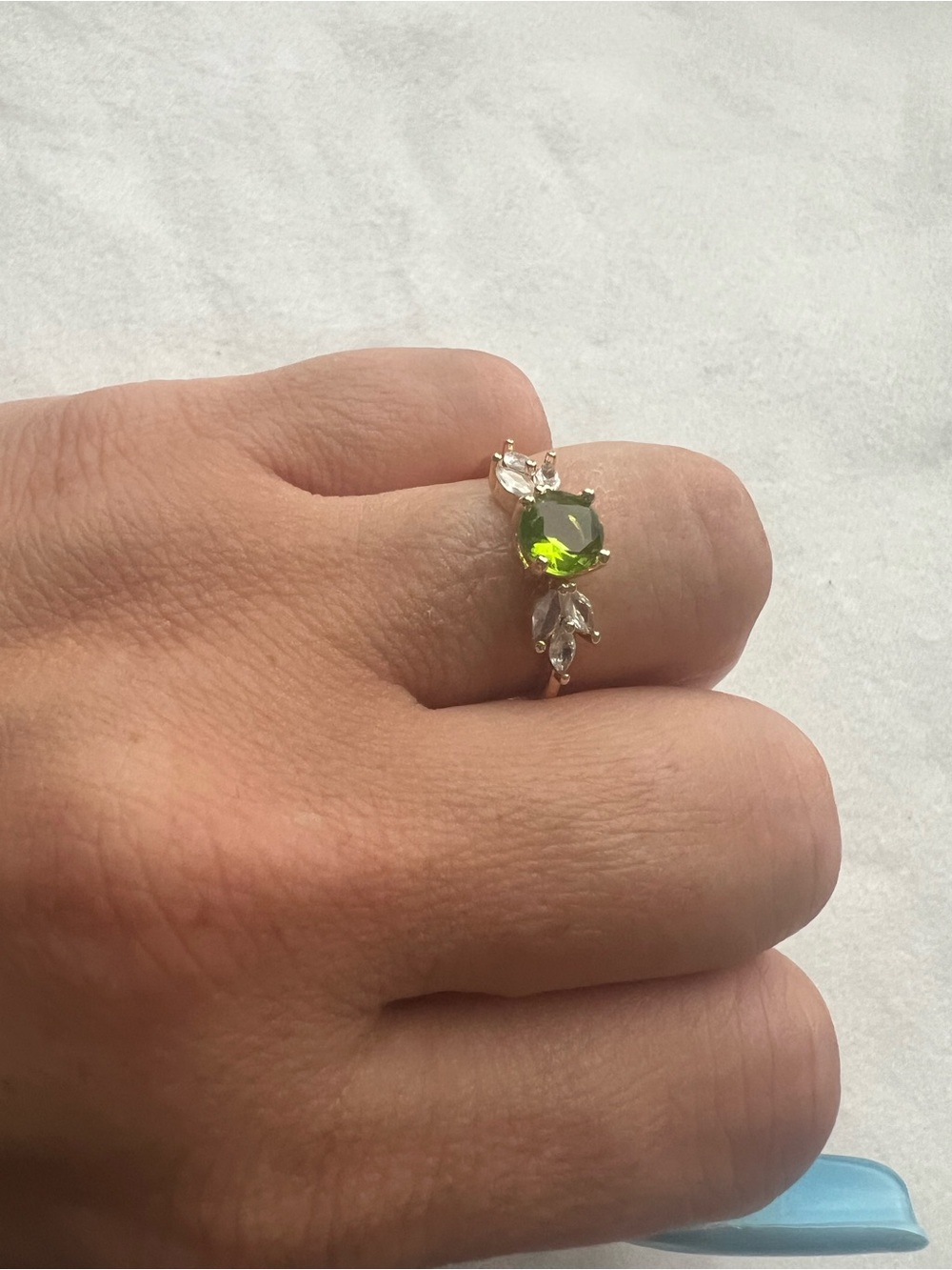 Gold Tone Peridot Green & Marquise Crystal Floral Ring | Size 6.5 nip